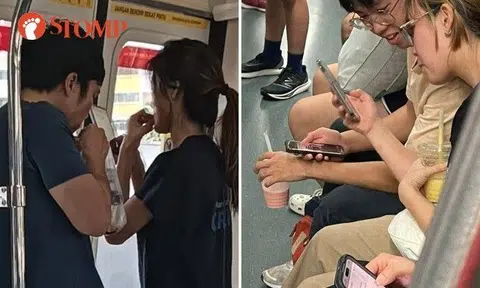 Stompers shared more photos of commuters eating and drinking on the MRT train.