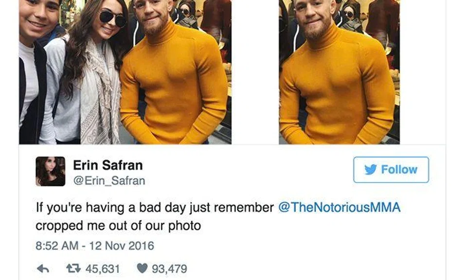 This girl's epic response to being cropped out of MMA star's photo will make you LOL