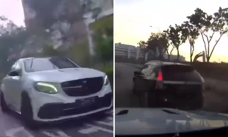 Two videos involving the same white Mercedes-Benz.