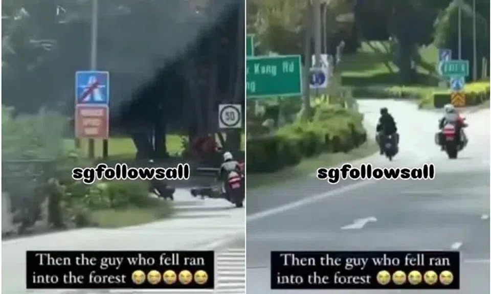 The man's pillion passenger later jumped off the motorbike on the BKE slip road towards Bukit Panjang Road and fled on foot.