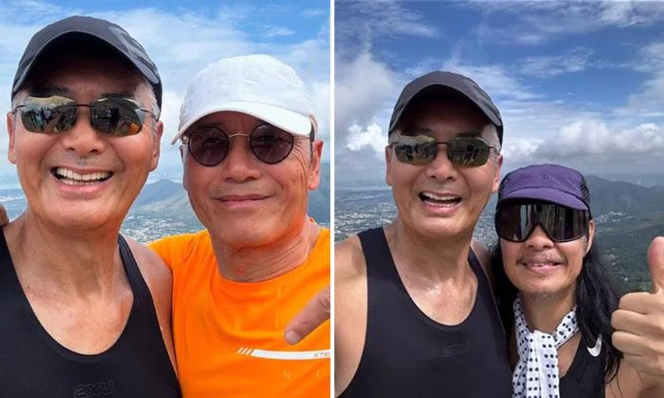 Chow Yun Fat (left) and his celebrity pal, Hong Kong actor Michael Miu, on a hilltop. PHOTOS: MICHAELKIUWAIMIU/INSTAGRAM, CALVINCHOY11/INSTAGRAM
