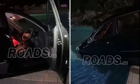 William Teng Guan How is said to have driven the car into a swimming pool at Seletar Country Club at around 9.40pm that day. PHOTOS: SCREENGRABS FROM RAODS.SG/FACEBOOK