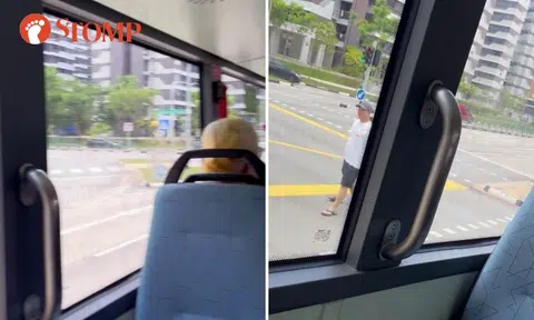 Tower Transit bus goes wrong way in Sembawang, makes illegal U-turn to return to correct route