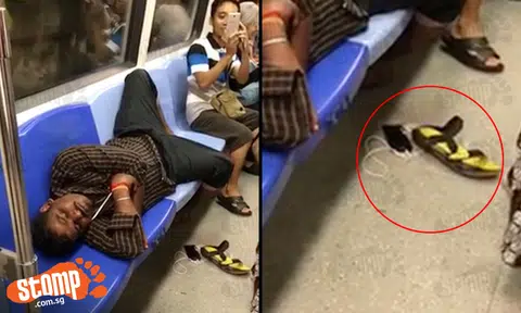 Man had too 'xiong' day at work, mistakes MRT seats for bed