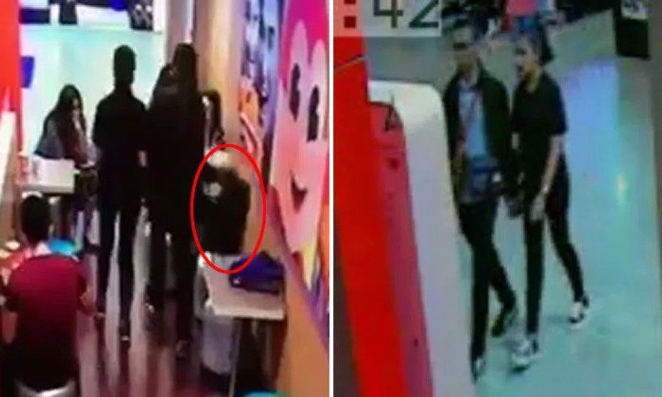 Man caught on video grabbing diner's bag with laptop inside and walking out of Jollibee at Novena