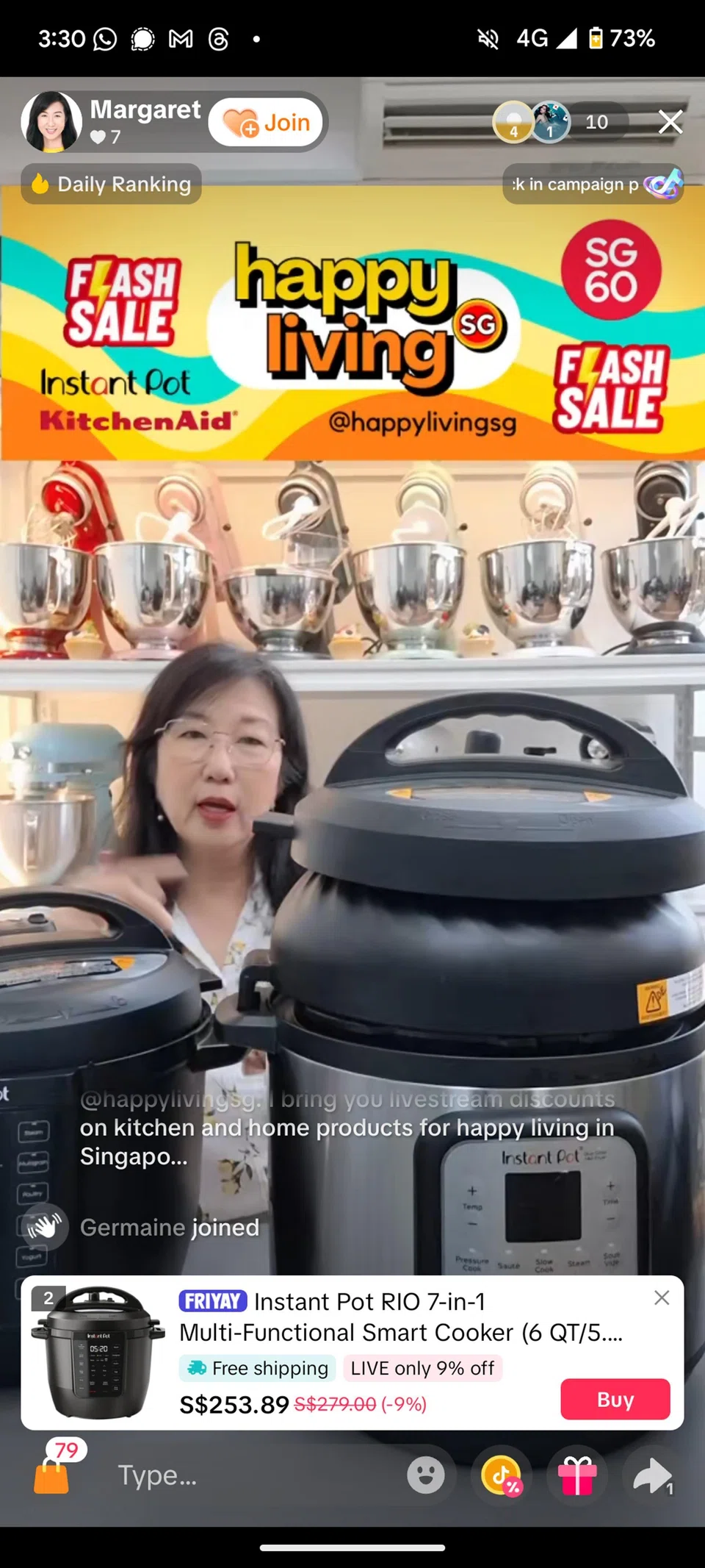 Ms Margaret Tang live-streaming from an industrial complex in Ubi.
