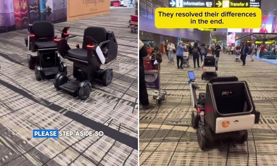 ai wheelchairs’ polite stand-off changi airport