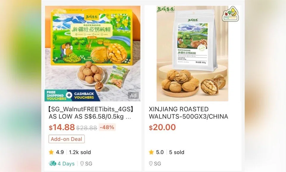 Roasted walnuts from China recalled by SFA still being listed on Shopee, Carousell and Qoo10