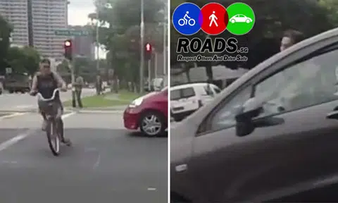 Cyclist speeds across pedestrian crossing at Boon Keng Rd and gets knocked off bike by car