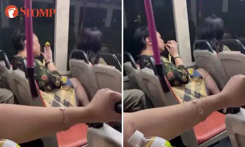 Bus commuter enjoys finger-licking good nugget like it's her 'personal dining car'