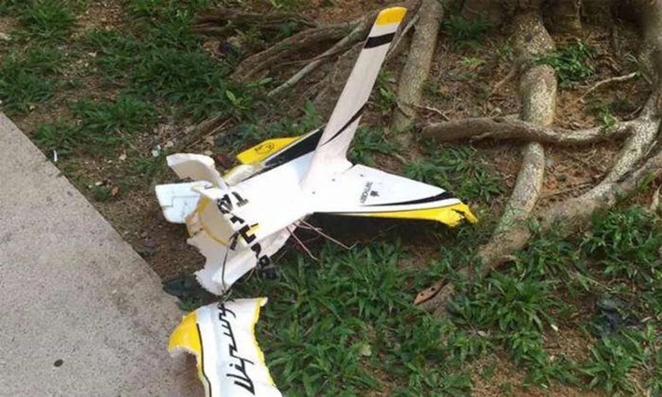 Bishan residents get a scare as model aircraft smashes into roof of HDB block and leaves 15-cm wide hole