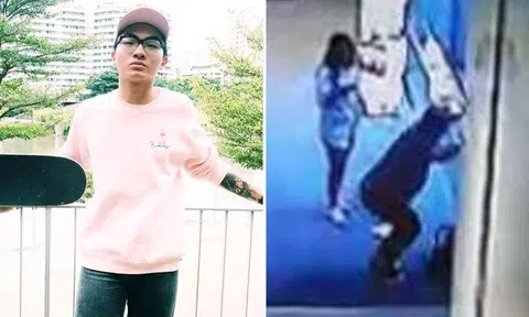 Left: Facebook photo of Jonathan Chow. Right: Video screengrab that allegedly shows the victim jumping.