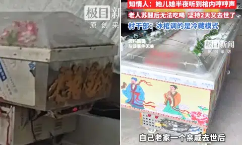 Woman wakes, placed, refrigerated coffin, pass away