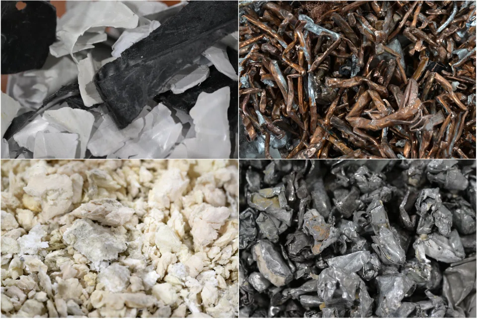 (Clockwise from top left )Plastic, non-ferrous metal, ferrous metal and foam recovered by crushing refrigerators at Cimelia Resource Recovery centre in Tuas.