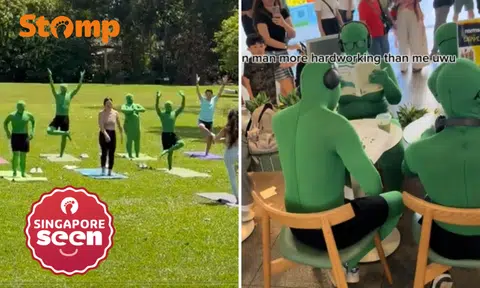 Huh? 'Green men' spotted doing yoga, reading books and having matcha around S'pore