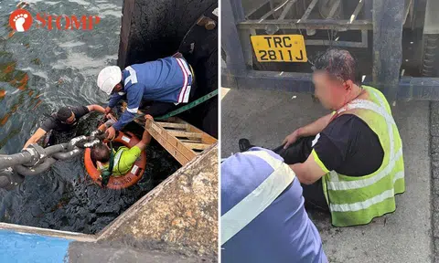 Lorry driver rescued after falling into waters off Jurong Port, taken to hospital with head injury