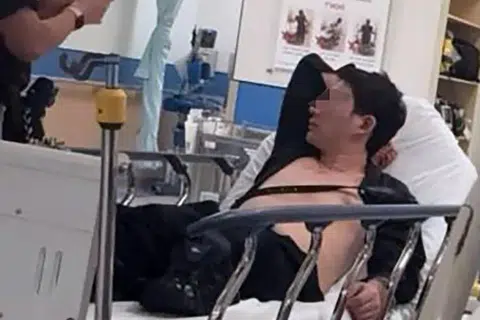 A 41-year-old man was sent to the hospital and arrested for public nuisance.