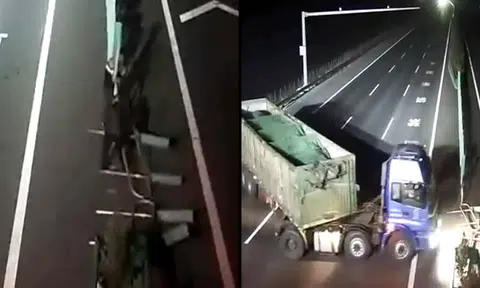 Truck driver in China tears down road dividers -- just to make illegal U-turn