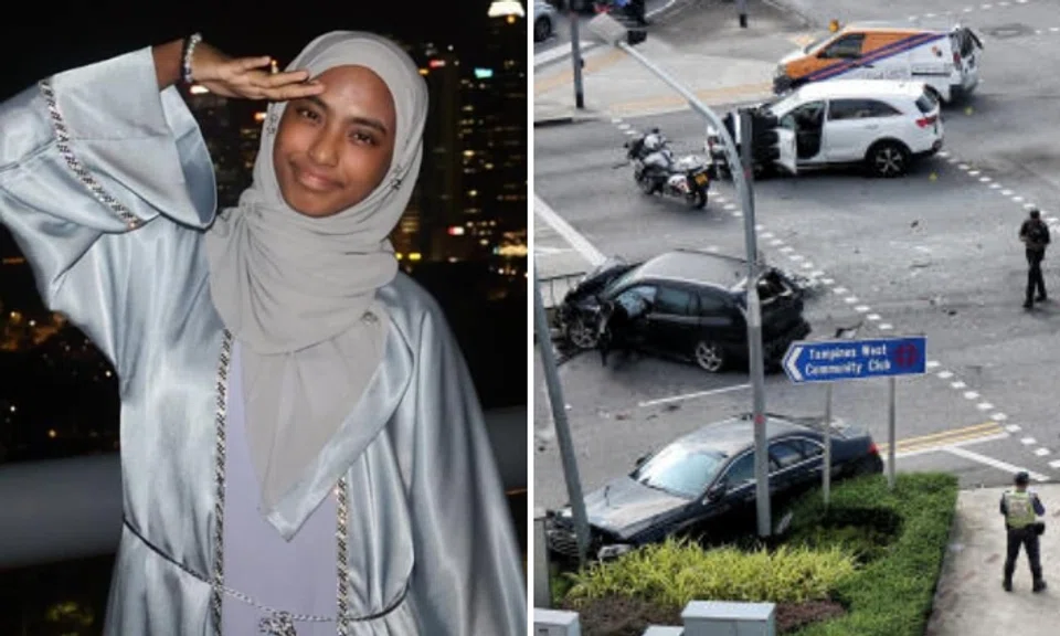 The accident took place at the junction of Tampines Avenue 1 and Tampines Avenue 4. Photos: Lianhe Zaobao, Shin Min Daily News