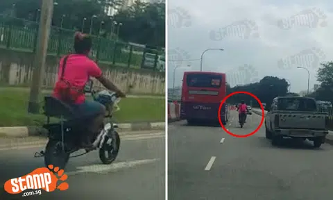 Reckless e-biker along Woodlands Road puts himself in danger with his 'bochup' attitude