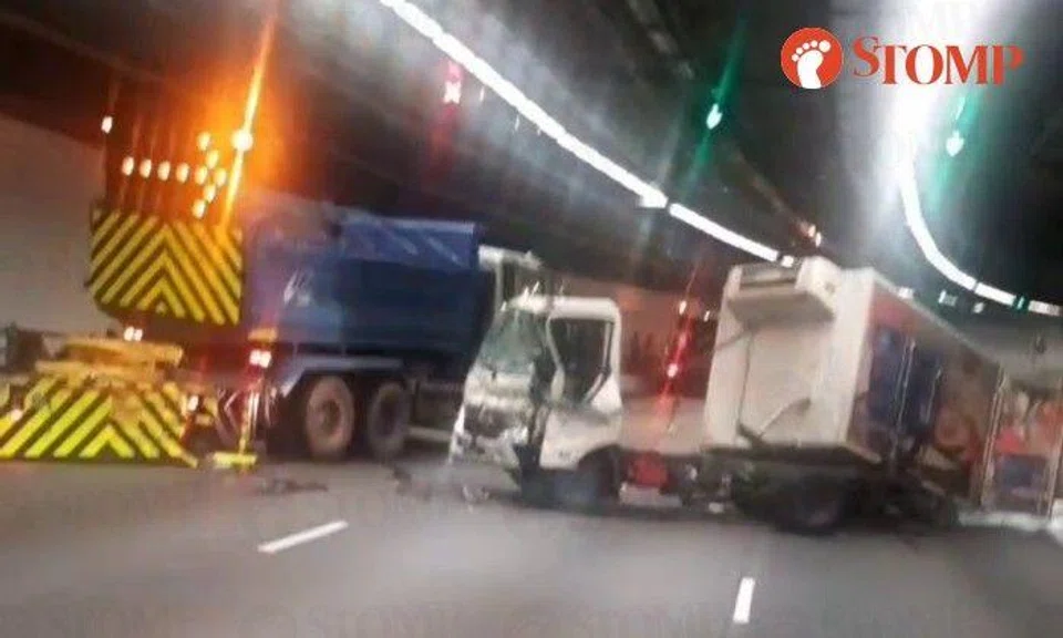 In the video, the lorry appeared to have hit the truck-mounted attenuator at the back of the road works vehicle and was blocking at least two lanes of the road.