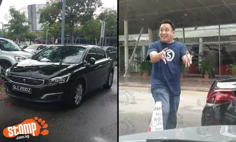 Peugeot driver blocks cars at Expo carpark, makes a big fuss when issued warning letter