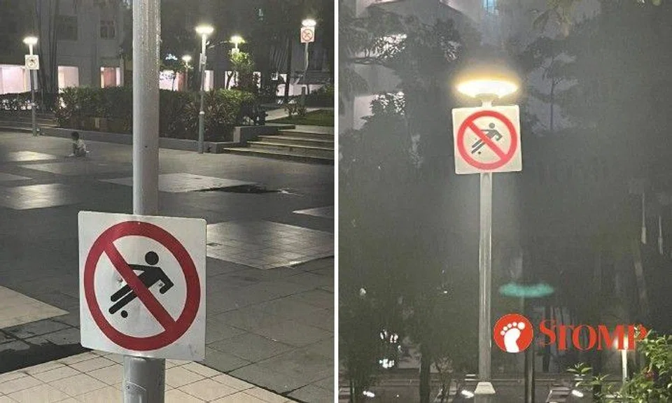 The Stomper said boys were still playing there despite the "no football" signs on several lamp posts.