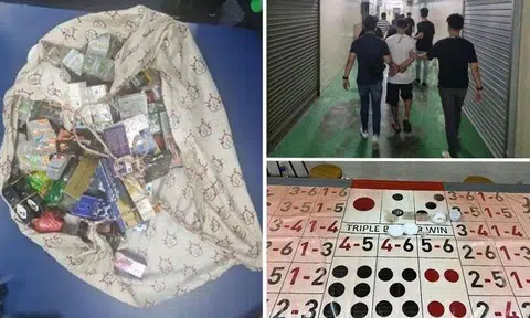 Gambling-related paraphernalia (bottom left) and sexual enhancement products (right) were among items seized in the operation. PHOTOS: SINGAPORE POLICE FORCE