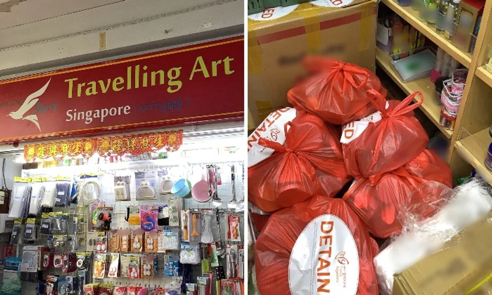SFA inspected the Ubi Avenue 1 minimart and seized 142.69kg of seafood and meat products, such as assorted shrimp paste and canned meat, which did not have a valid import permit.