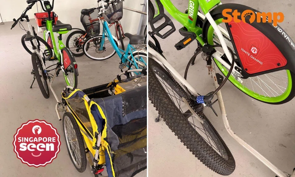 Anywheel bicycle modified with wagon trailer and locked to another bicycle
