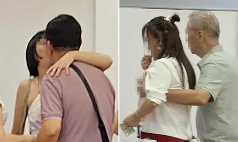 older men embracing kissing groping women People’s Park Complex food court