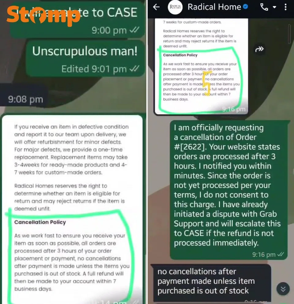 The Stomper sent a screenshot of the Radical Homes’ cancellation policy 