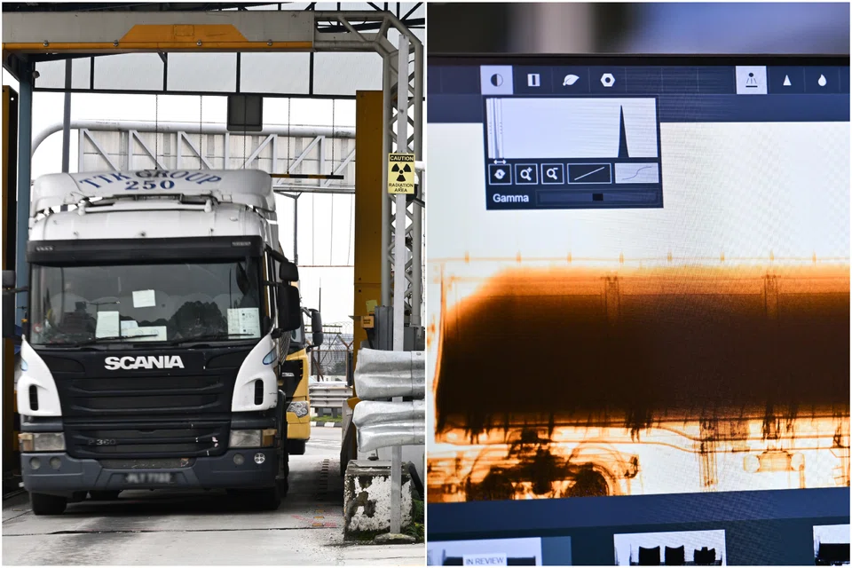 Vehicles going through the Radiographic Scanning Portal at Woodlands Checkpoint on Aug 4.