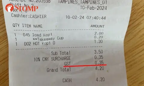 Tampines eatery charges customer 35-cent GST for $3.50 drinks -- but that's more than 9%