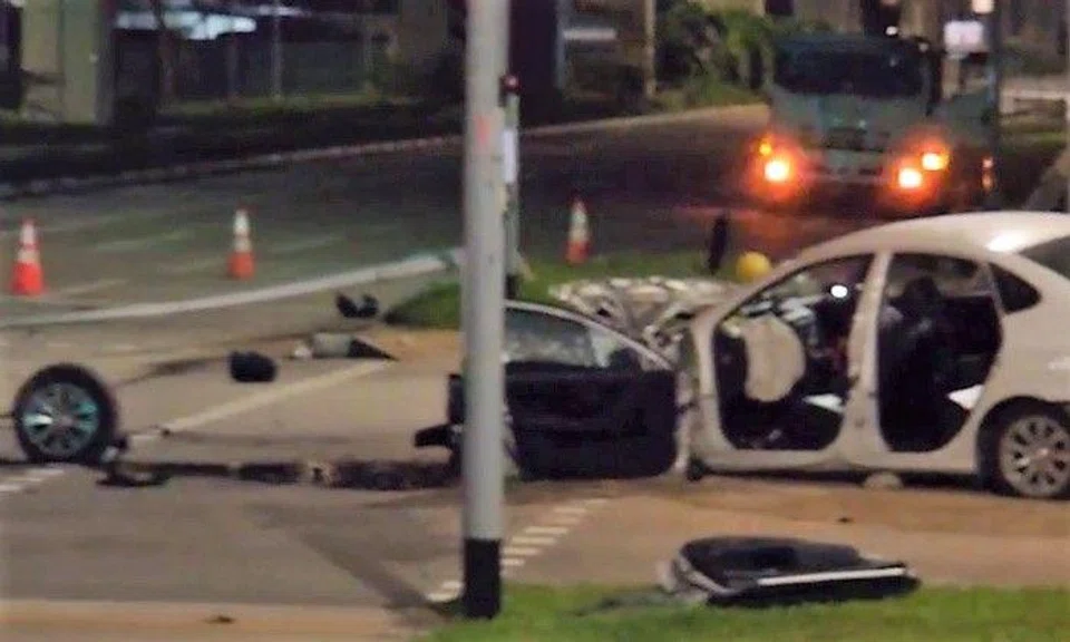 A video posted online shows that the impact of the collision was so great that a front wheel and two doors were separated from one car.