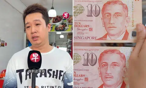 stall owner receives fake $10 note with mustache and eyelids scratched off