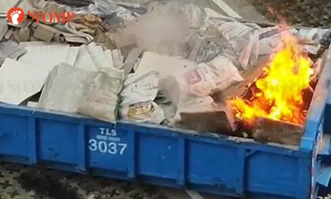 Skip bin catches fire at Yishun block