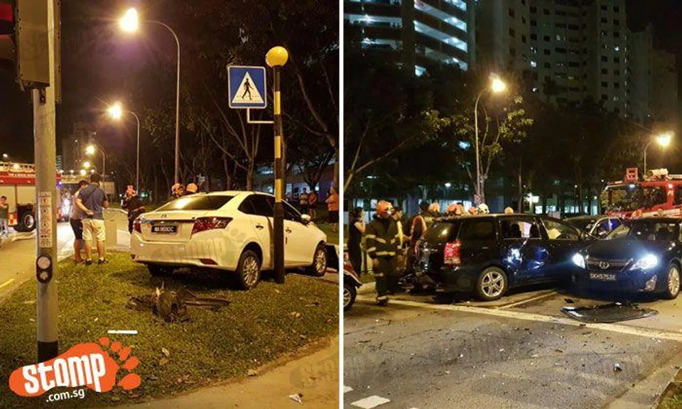4 cars and 1 motorcycle wrecked after accident at Sengkang East Way