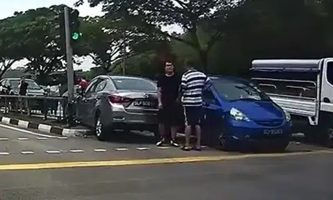 Mazda crashes into traffic light in accident involving several vehicles along Sengkang East Drive