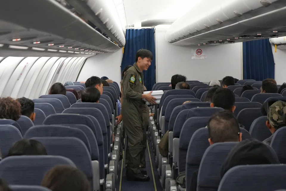 Passengers, who did not have to pay for the flight, were told to expect limited cabin service, but one meal was provided. PHOTO: MINDEF
