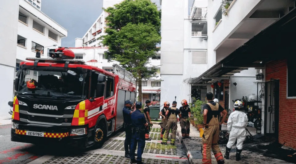 fire trucks at fire incident