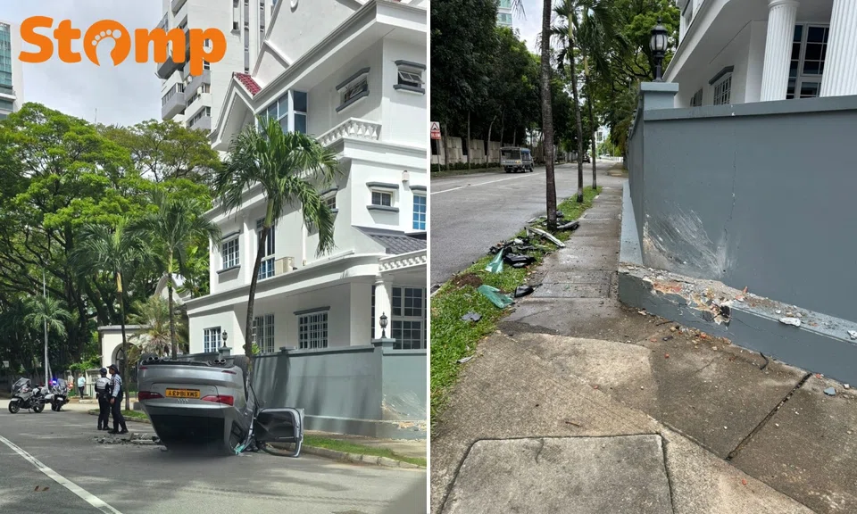 A car turned turtle at Meyer Road.