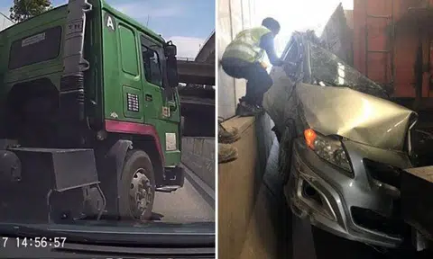 Car crushed in Tuas tunnel crash: Shocking video shows trailer abruptly changing lanes
