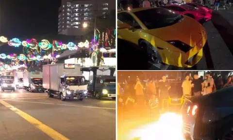 A convoy of vehicles travelling along Changi Road (left) and a group of cars gathering in a carpark in April. PHOTOS: SGFOLLOWSALL/INSTAGRAM, SANDRAESPER/TIKTOK, THERYANDUDEEE/TIKTOK