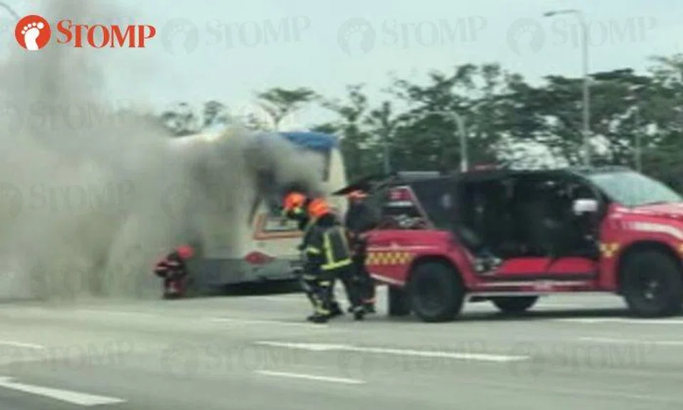 Bus catches fire at junction of Sims Way and Geylang Lorong 6 