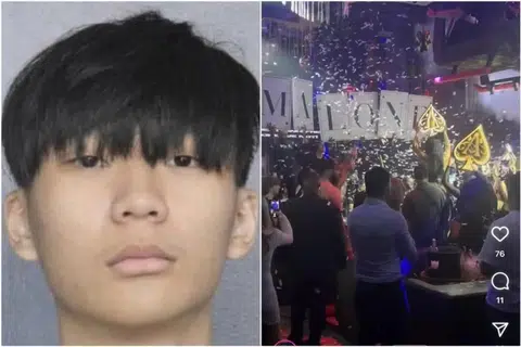 An Instagram reel (right) shows Malone Lam (left) purportedly having an extravagant party at a nightclub.