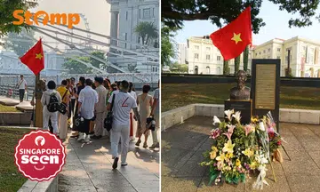 Vietnam flag, Ho Chi Minh bust, Singapore
