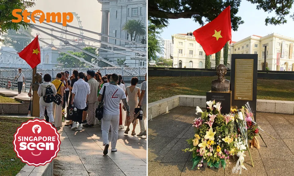 Vietnam flag, Ho Chi Minh bust, Singapore