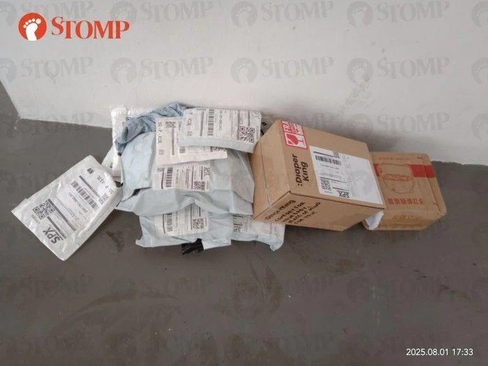 Parcels with SPX Express stickers on them.