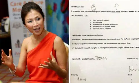 Wong Li-lin disciplines son, 11, by making him sign contract